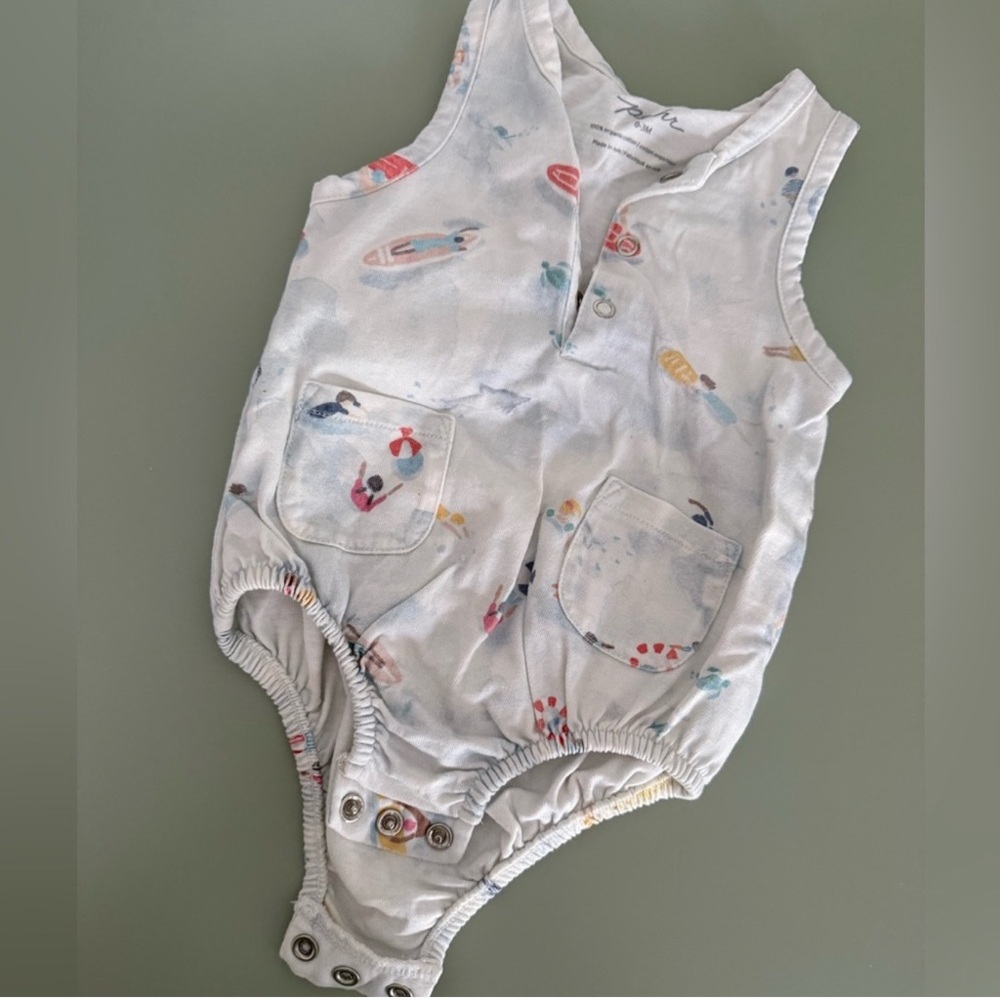 Pehr White Sleeveless Baby Romper with Colorful Print only worn 1 time